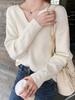 Damen Schicker gerippter V-Ausschnitt Strickpullover - Weich, locker sitzend Übergröße für Frühling, Herbst und Winter