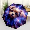 Guarda-chuva Dobrável com Estampa de Filhote Fofo Dormindo, Guarda-chuva Compacto para Sol/Chuva com Design de Céu Estrelado Azul e Rosa