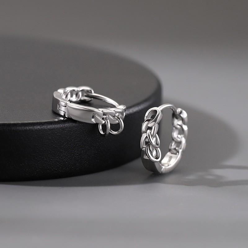 Silver Plated Men's Trendy Stud Earrings - Bad Boy Style Hoops Jewelry