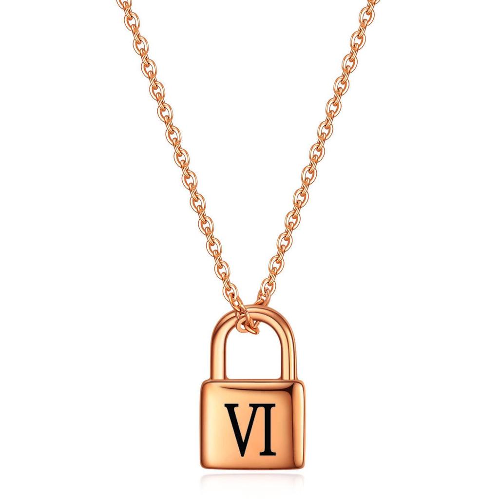 12MM Padlock Laser-Engraved Roman Numerals Stainless Steel Necklace
