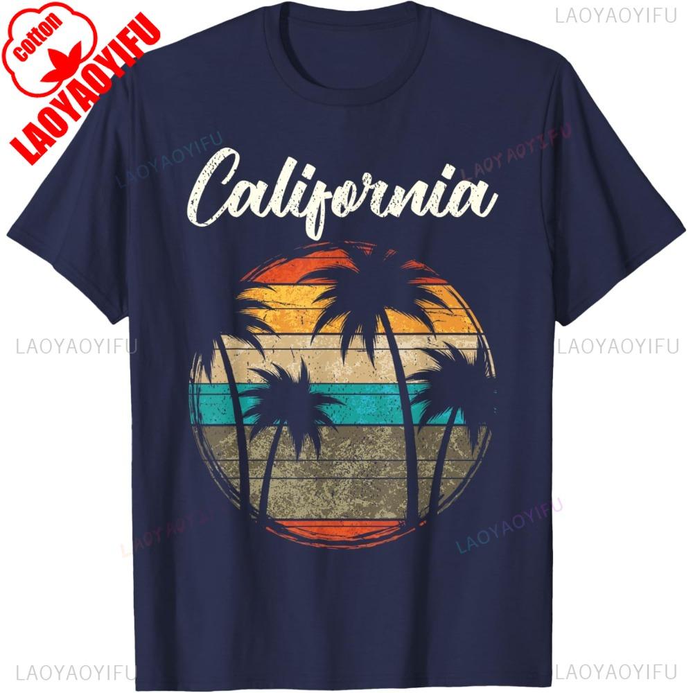 Retro Palm Trees California TShirt Sunset In California Tshirt Men Women Fashion Cotton Tee Tops for Him and Her In California