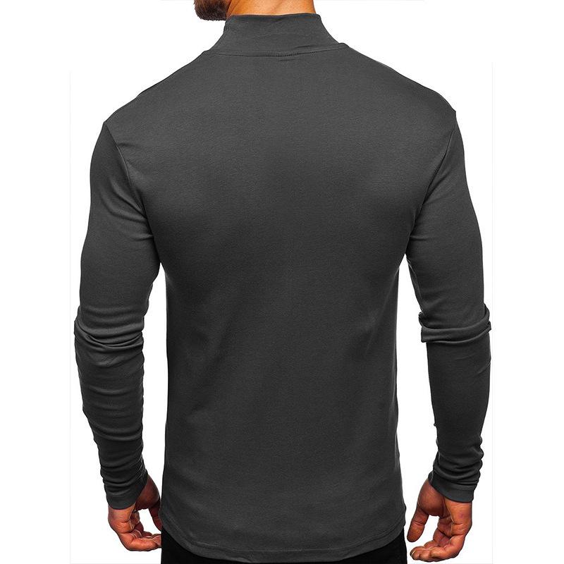 European and American Men's Thick Warm Long-Sleeve Cotton T-Shirt with Half-High Collar
