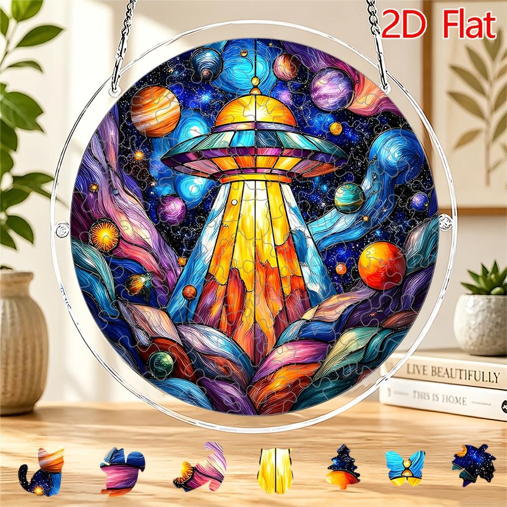 2D Flat Acrylic Puzzle Sun Catcher, UFO Planet Theme Puzzle Sun Catcher, Home And Garden Decor, Suitable for Christmas, Thanksgiving, Anniversary, Bir
