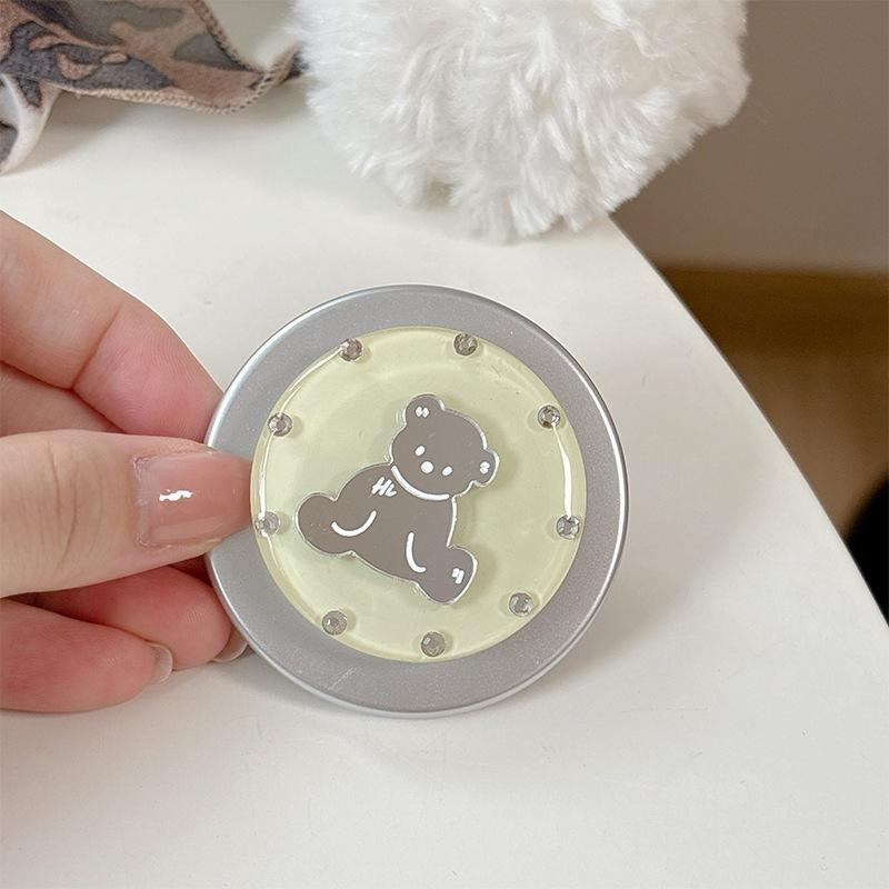 Little Fresh Girl Magnetic Attraction Applies To Magsafe Creative Round Ring Solid Color Round Bear Mirror