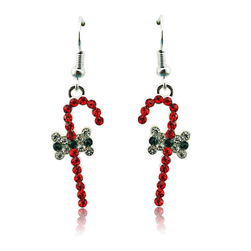 European & American Christmas Candy Cane Red Diamond Bow Jewelry with Free Gifts