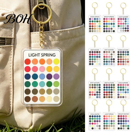 Makeup Color Guide 2Pcs Palette Keychain Pendant, Clear Acrylic Season Analysis Swatches Wardrobe Matcher Keychain, Card, Gifts for Fashion