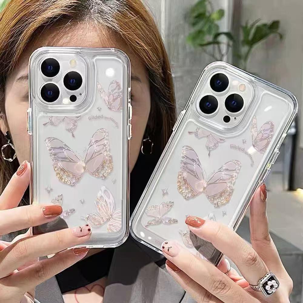

Butterfly Transparent Drop-Proof Phone Case for iPhone 16 Pro Max, Compatible with Apple 15, 14 Pro, 13/12/11x - Japanese & Korean Style iPhone 15 ProMax