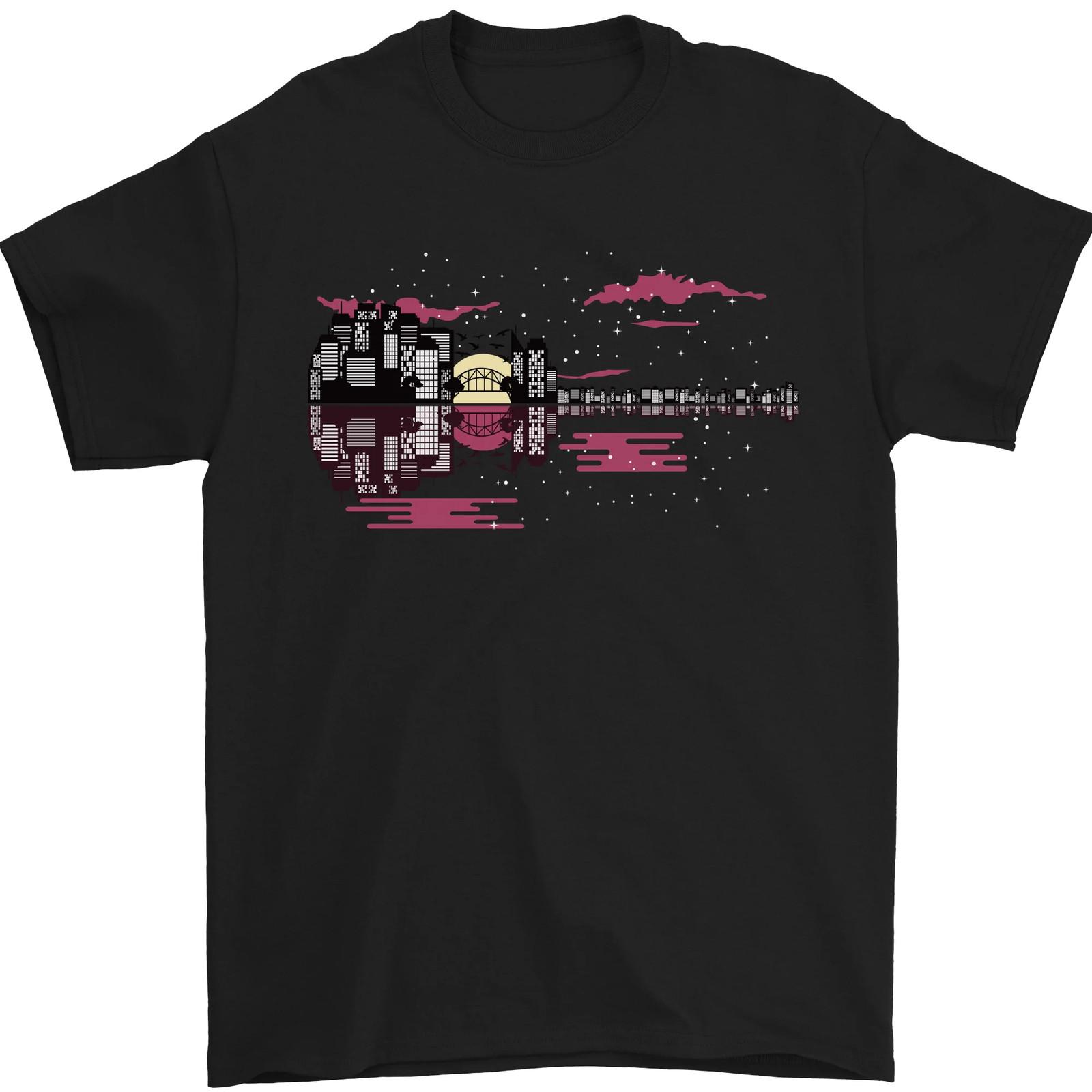 Guitar City Rock n Roll Music Guitarist Mens T-shirt Cotton S