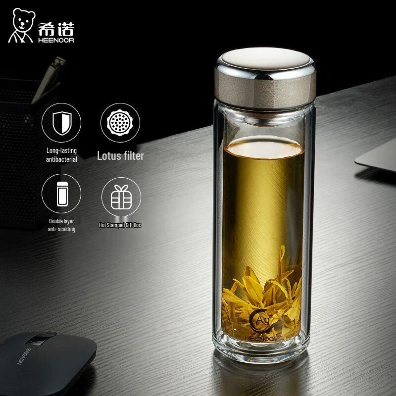 SENO 2024 Double-Layer Antibacterial Glass Cup