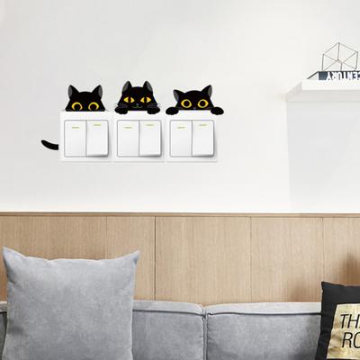 Kreskówkowy Czarny Kot Naklejka na Włącznik Zdejmowalna Samoprzylepna Wodoodporna PVC Salon Łazienka