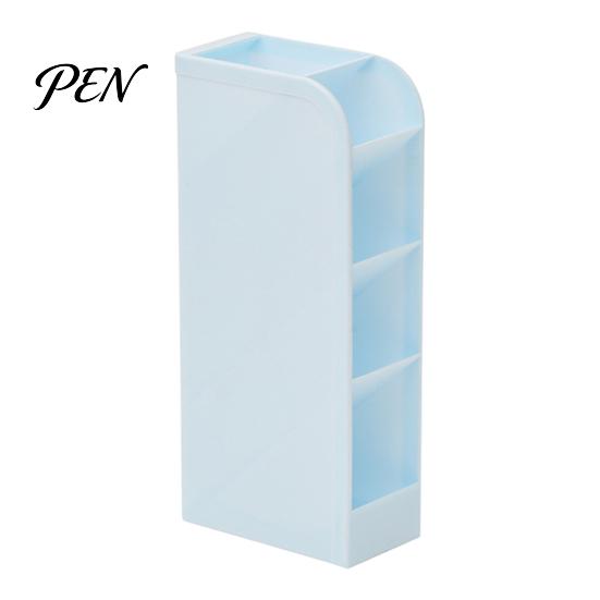 Multi Compartment Organizer Slanted Pen Holder with 5 Compartments, Plastic Stationery Storage Organizer, Box Macaron Colors Space Saving Pencil