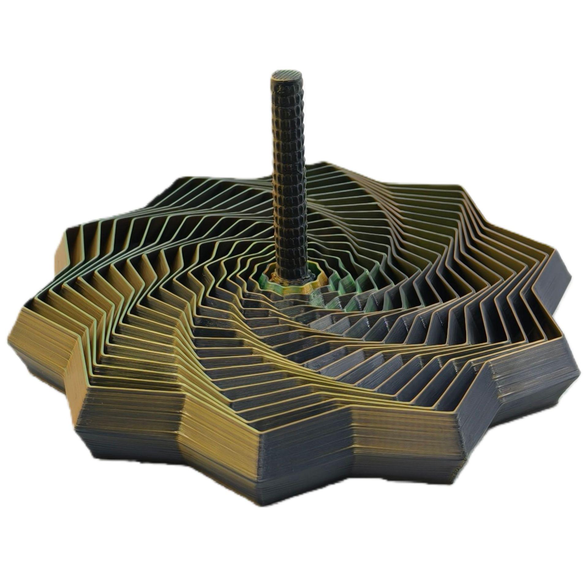 3D Star Folding Polygon Kids  Educational Toy - Radish Tower Decompression Spiral Craft Ornament Black Gold, Small