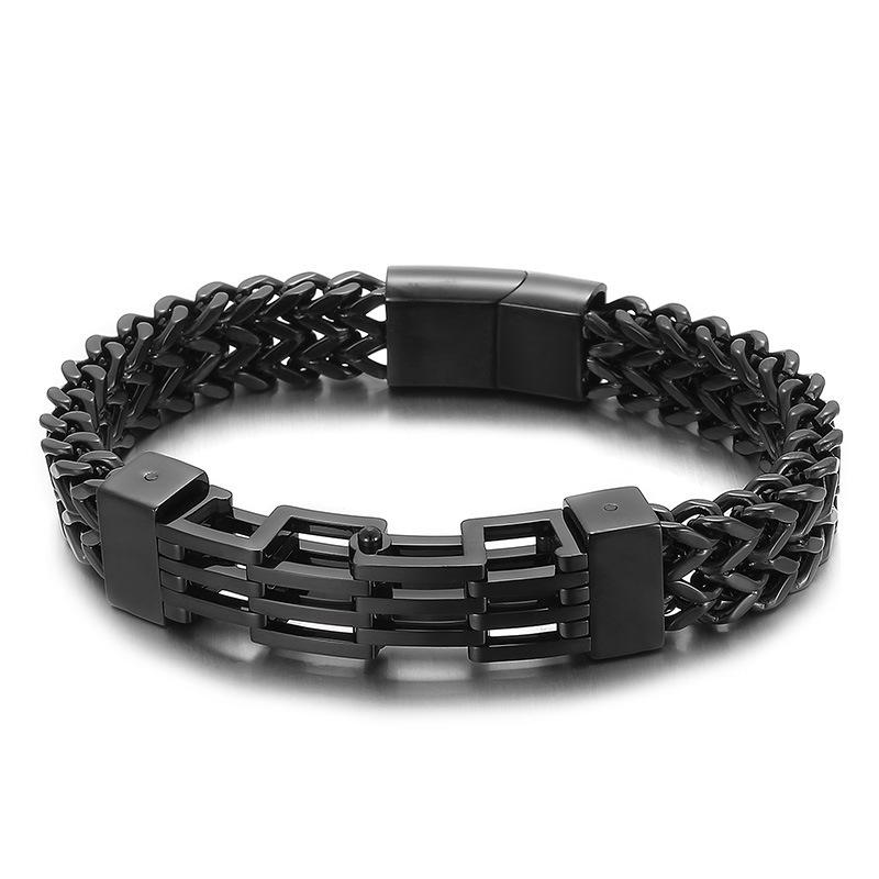 Men's Fashion Double-Layer Square Chain Titanium Steel Bracelet with Magnetic Clasp