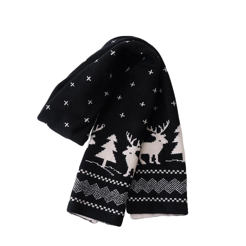 Winter Warm Women Christmas Scarf Xmas Pattern Double-sided Red Outdoor Warm Long Scarf Knitted Scarves Christmas Party Accessories