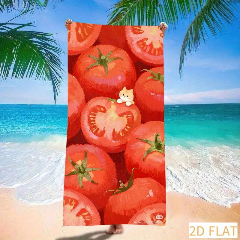 Cute Tomato Cat Beach Towel - Super Absorbent Quick Dry Microfiber With Red Tomato Pattern Soft Sand-Free Blanket For Picnic