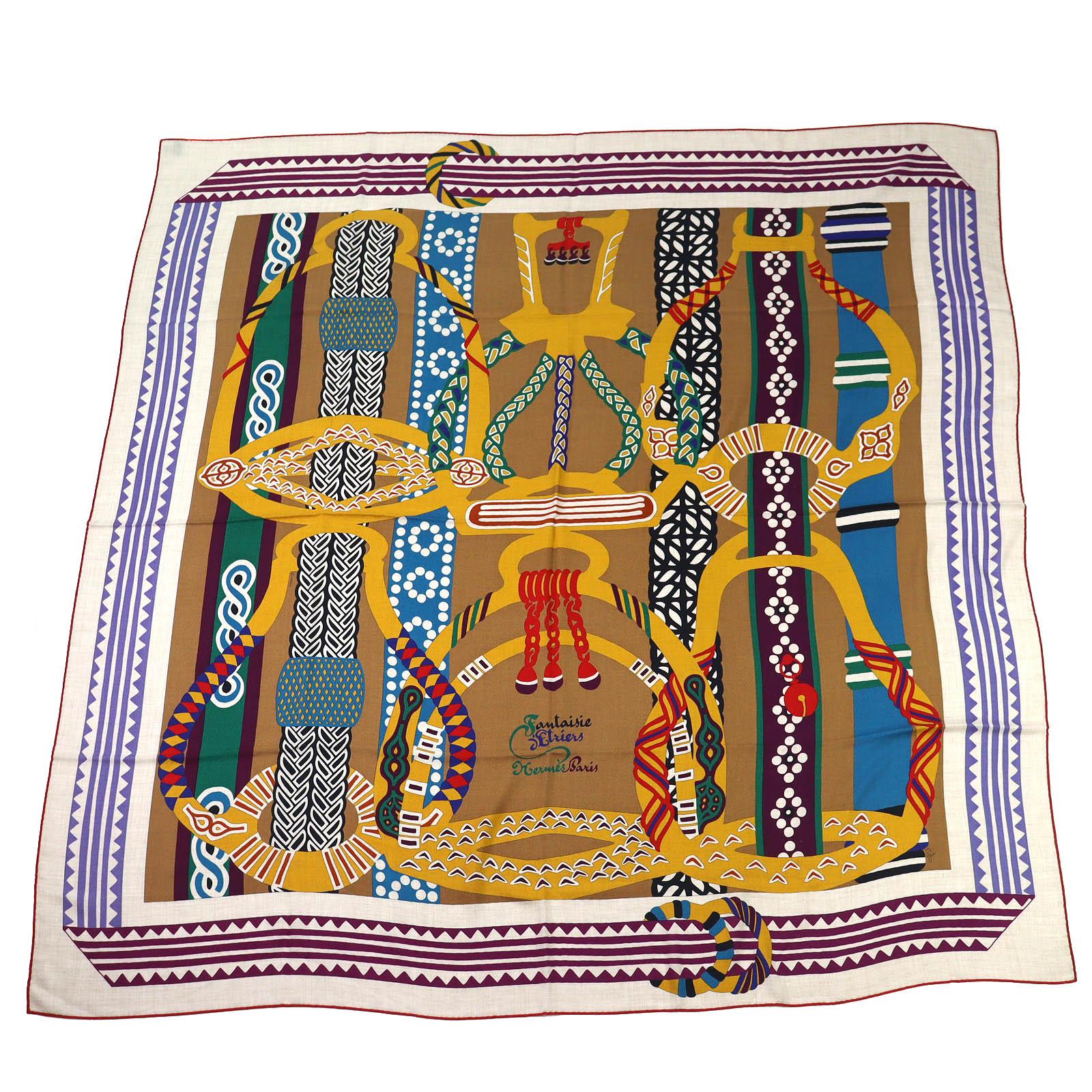 

Pristine HERMES scarf Fantasy of the Stirrups Carre 140 cashmere Women Used