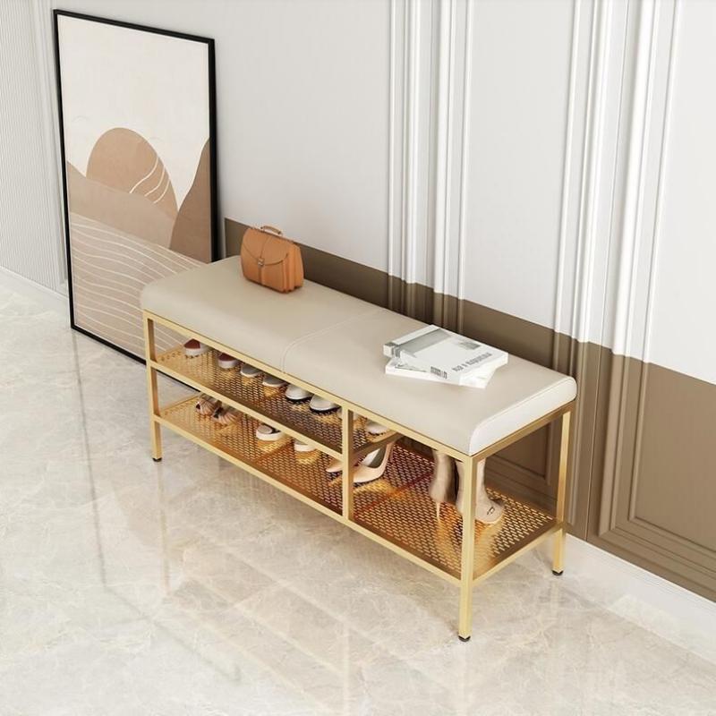 Light Luxury Shoe Rack Living Room Shoe Changing Stool Entrance Hall Furniture Storage Cabinet Nordic Leather Bench Save Space