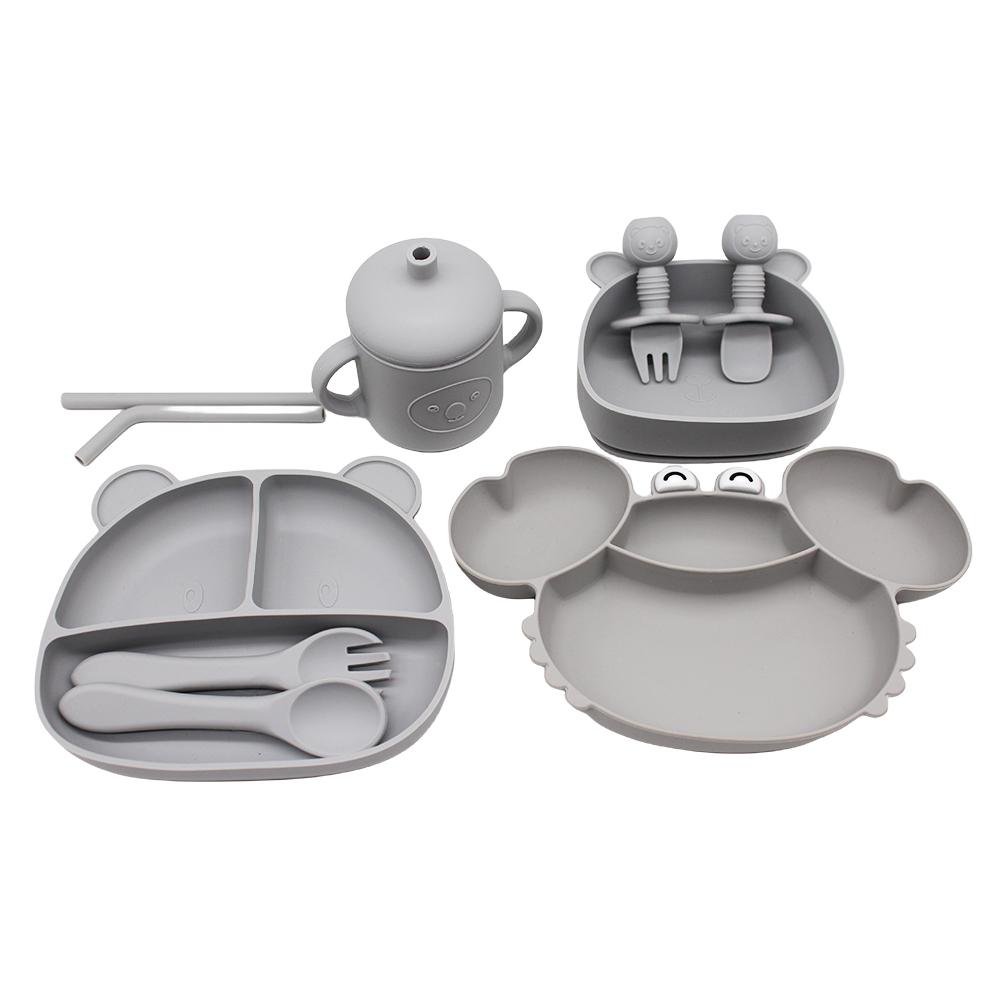Children's Dinner Plate Bear Compartment Plate Bear Bowl Learning Cup with Suction Cup Autonomous Feeding Training Bowl and Plat