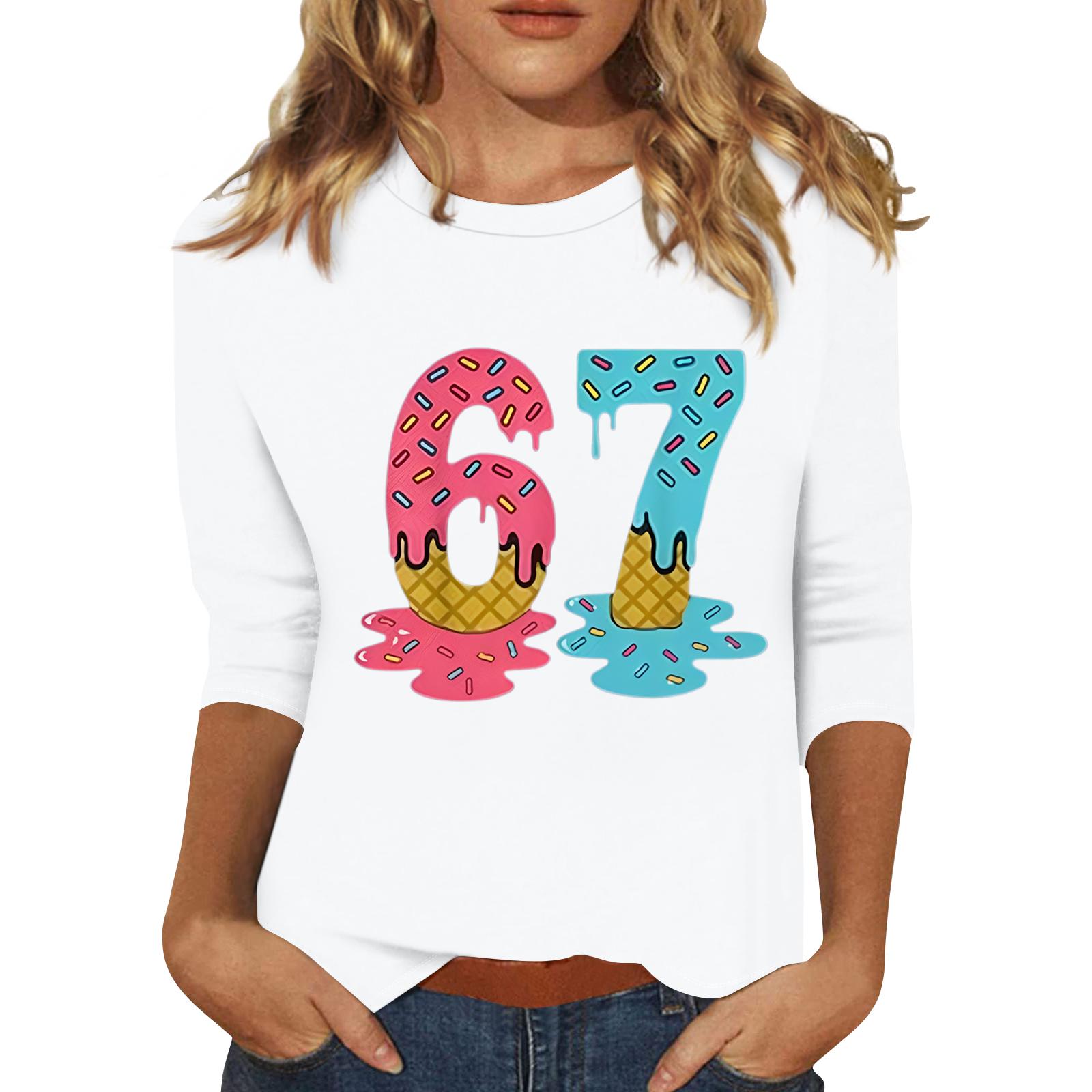 

Women s Fashionable Casual Three-Quarter Sleeve Printed Neck T-Shirt Top M белый