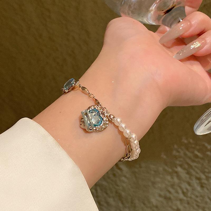 Light Luxury Niche High-end Pearl Bracelet Women's Korean Style Fashion Elegant Flash Zircon Love Bracelet Crystal Bracelet