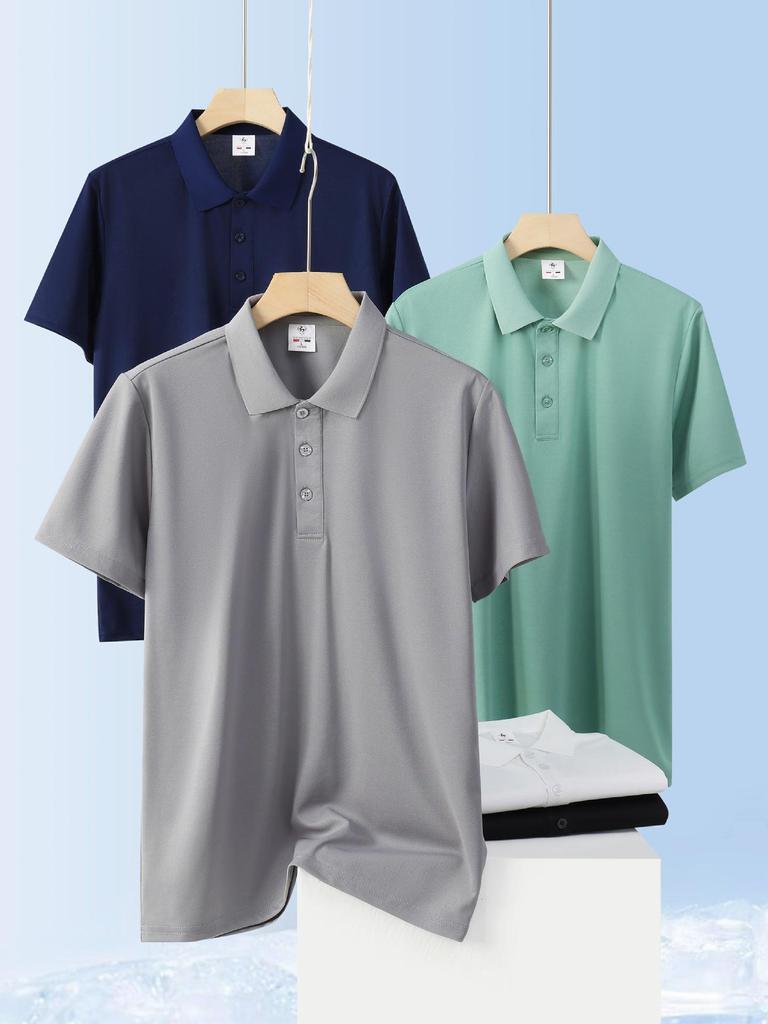Spring/Summer Unisex Simple Short Sleeve Polo - Men's Solid Color Turn-Down Collar Sports Shirt
