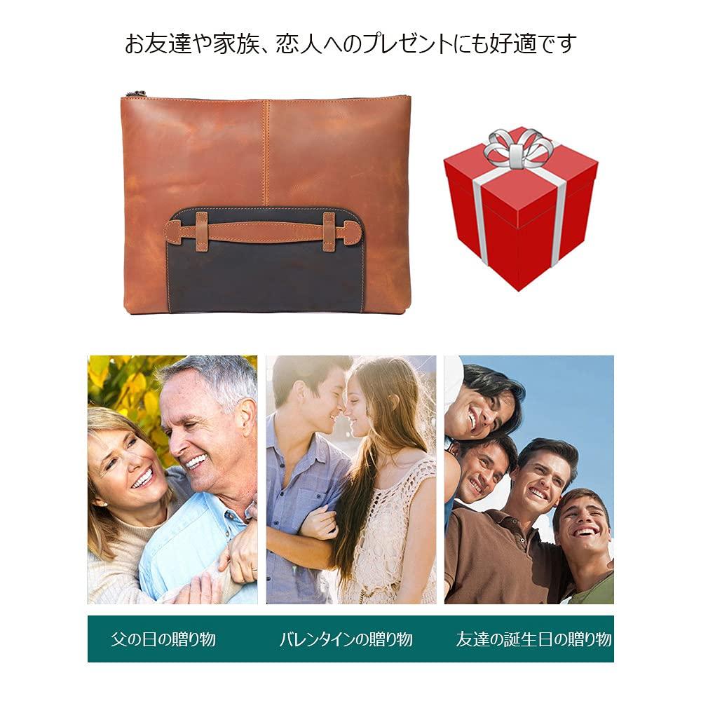 Whatna Natural Cowhide Leather Second Bag, Men's Clutch Bag, Large File Bag, Envelope Bag, Fits A4 Size and 15.6-inch iPad Pro, Wedding Bag, Formal