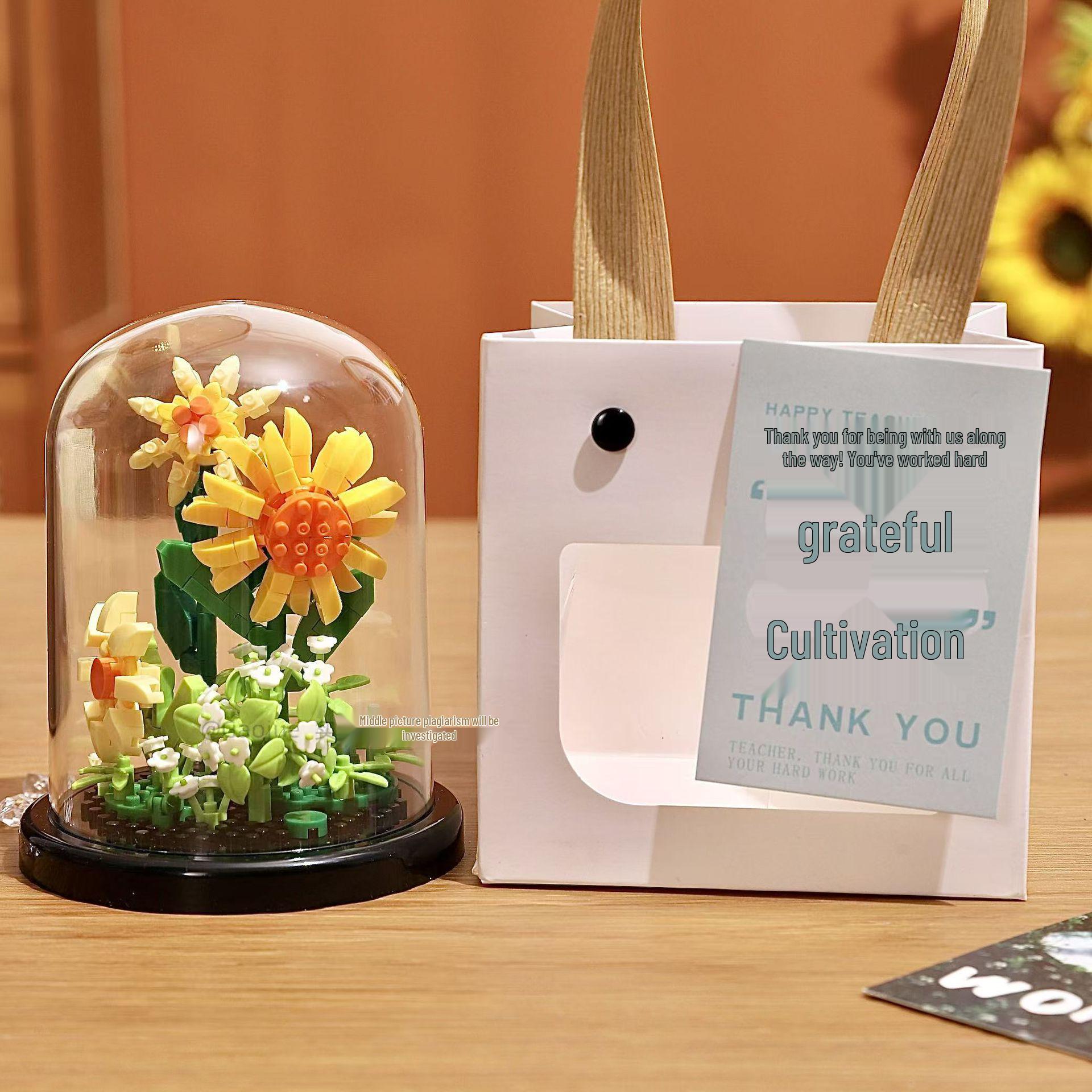 Подарок ко Дню учителя: Совместимый с Lego строительный блок Суккулентный букет и фигурки