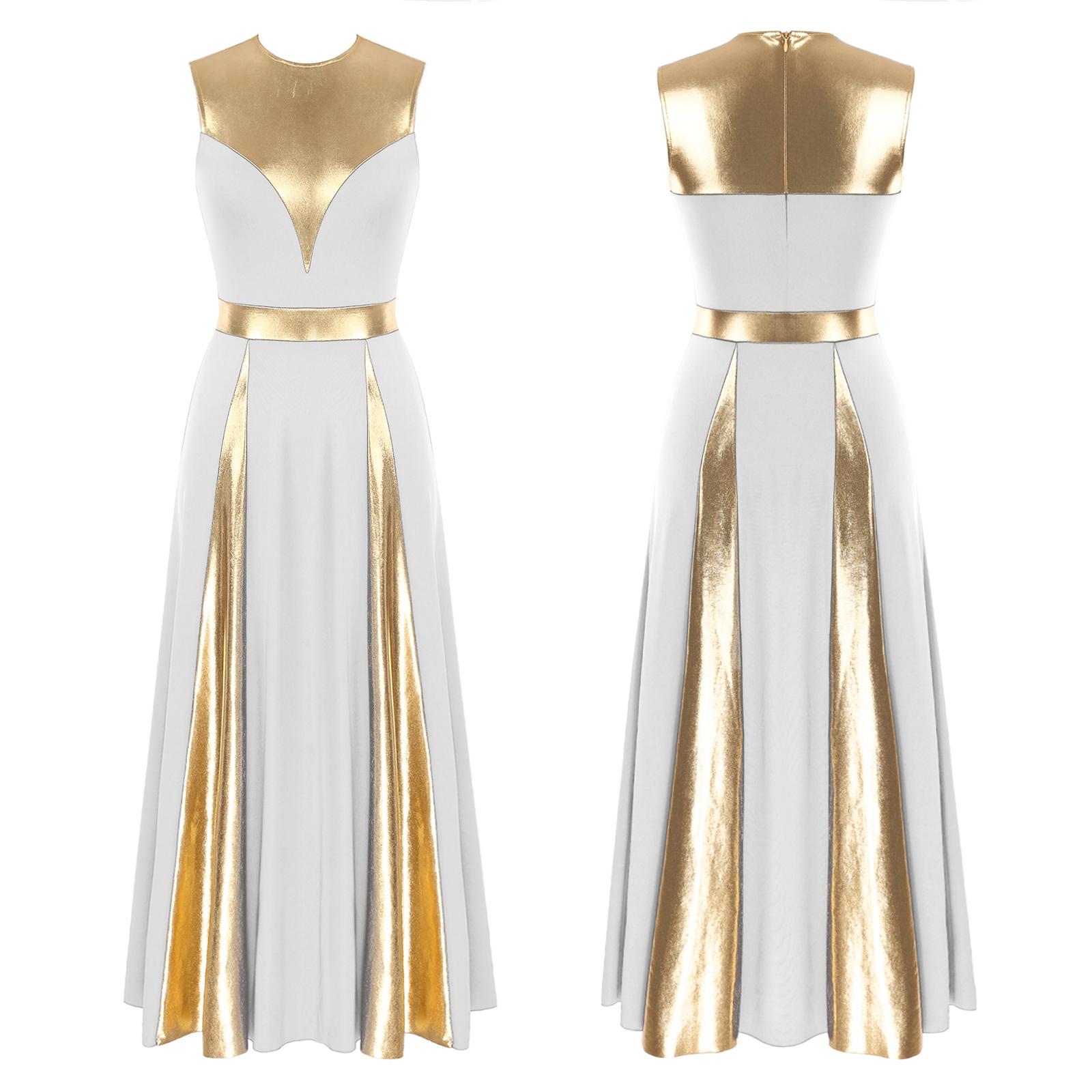 

Жіноча металева літургійна танцювальна сукня для ліричного танцю без рукавів Танцювальний одяг для поклоніння XXL білий