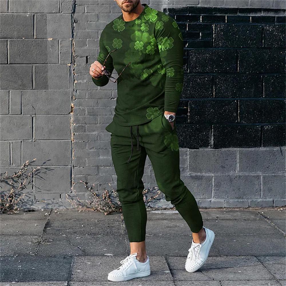 2023 Men High Quality Long Sleeve Set For Man Fashion Summer Design Printed T-Shirt Long Pants 2Pcs Outfit Clothing Sport Suit