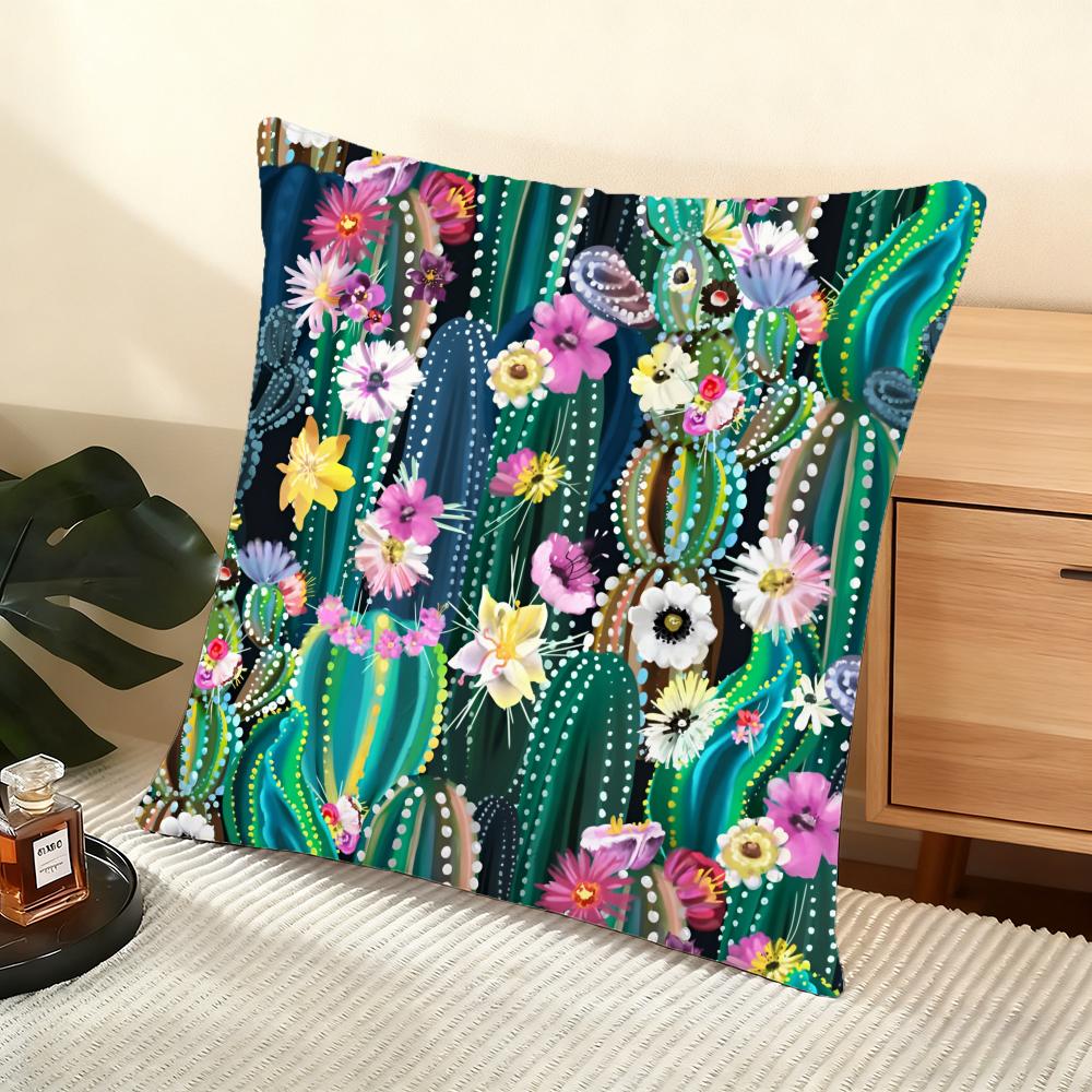 Cactus Pattern Cushion Cover Soft Short Plush Pillow Cover Smooth Cozy Texture Aesthetic Cushion Case Home Decor