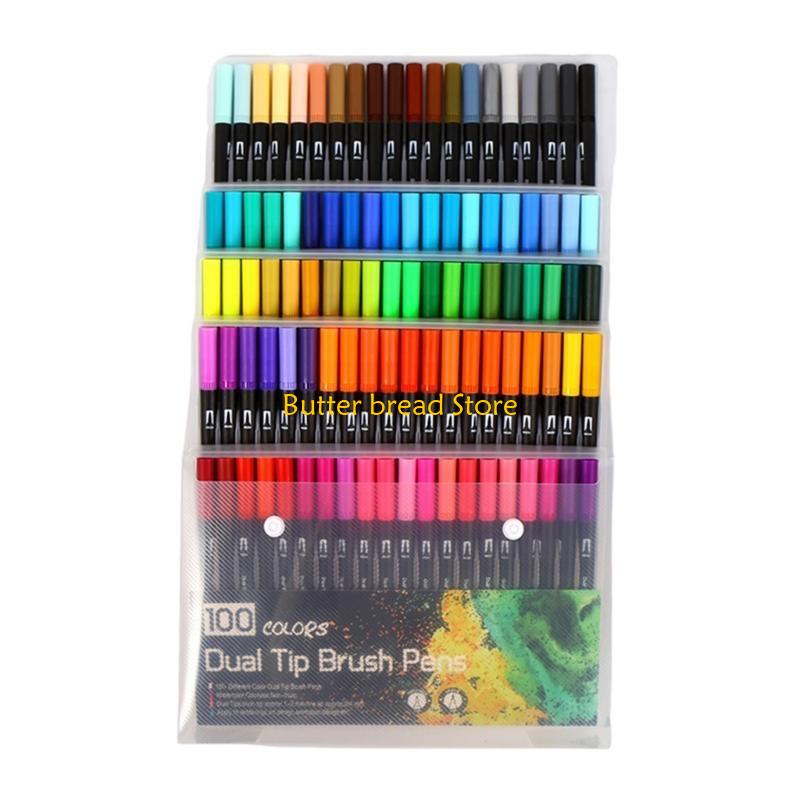 W89C 36/48/60/72/100 Colors Double Ends Brush Pen Marker Set Felt Tip Pen Watercolor Pen for Colouring Books