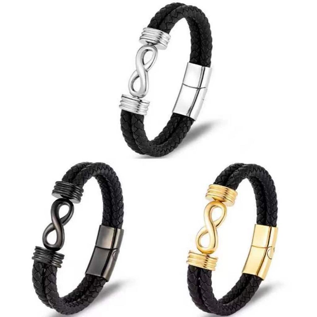 Men's European & American Braided Leather Bracelet with 8-Figure Magnetic Buckle