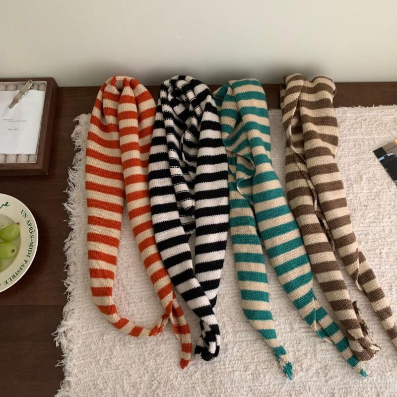 Women Autumn Winter Scarf Shawl Winter Warm Soft Knitted Striped Triangle Scarf Fashion Lady Scarves Headscarf Holiday Gifts
