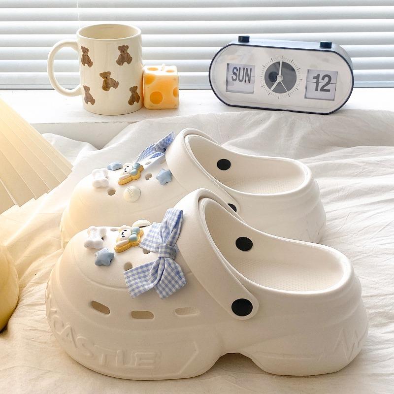 Women's Chunky Platform Clogs Cute Charm Decor EVA Slides Non-Slip Two-Way Wear Casual Footwear