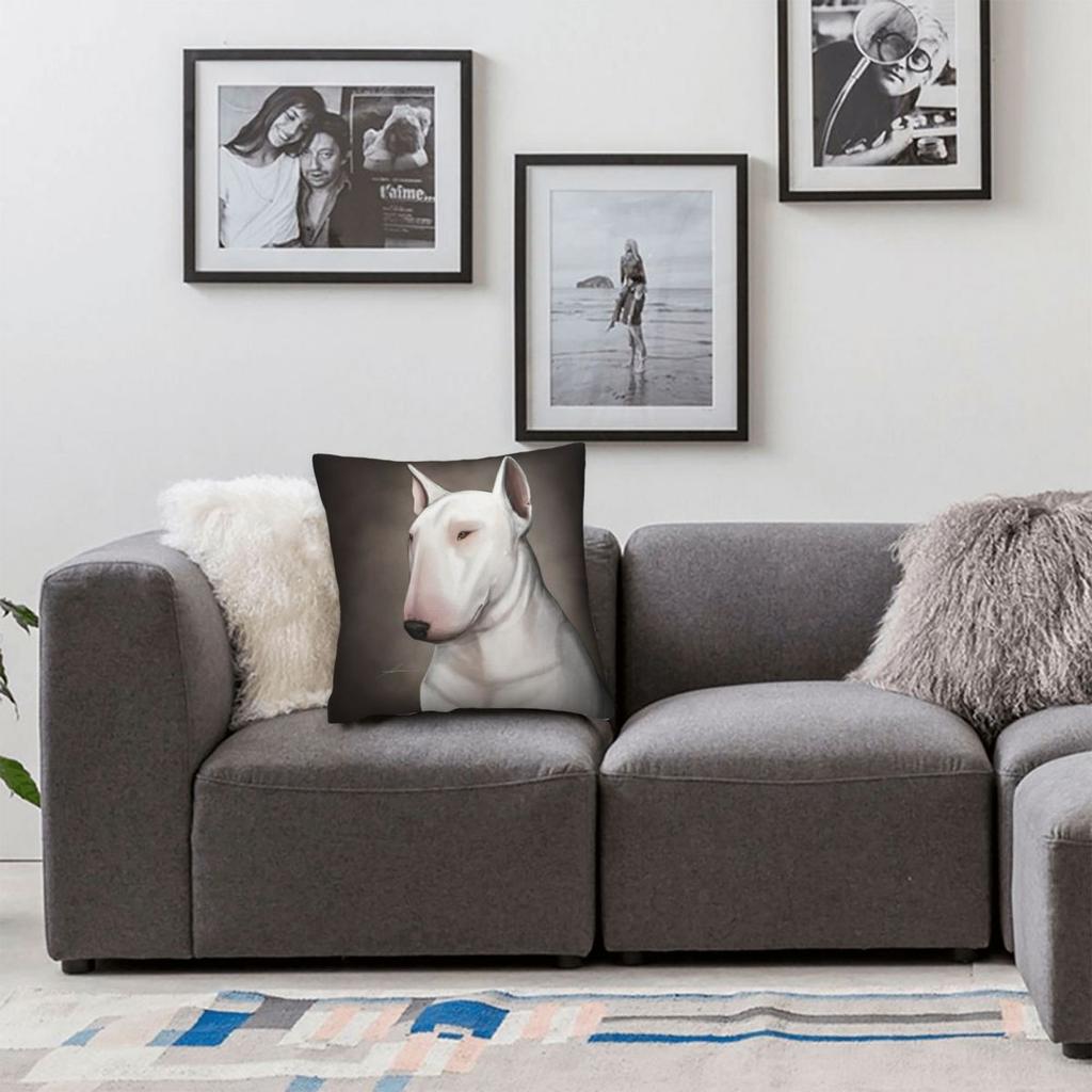 Bull Terrier Square Pillowcase Polyester Linen Velvet Pattern Zip Decor Throw Pillow Case Bed Cushion Cover 18"