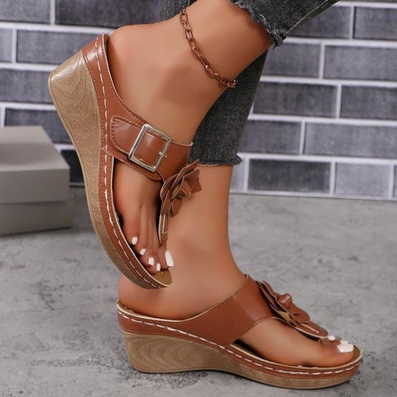 Sandali Ciabatte Zeppa da Donna, Infradito Estive Aperte con Fibbia Floreale, Calzature Casual Taglie Forti
