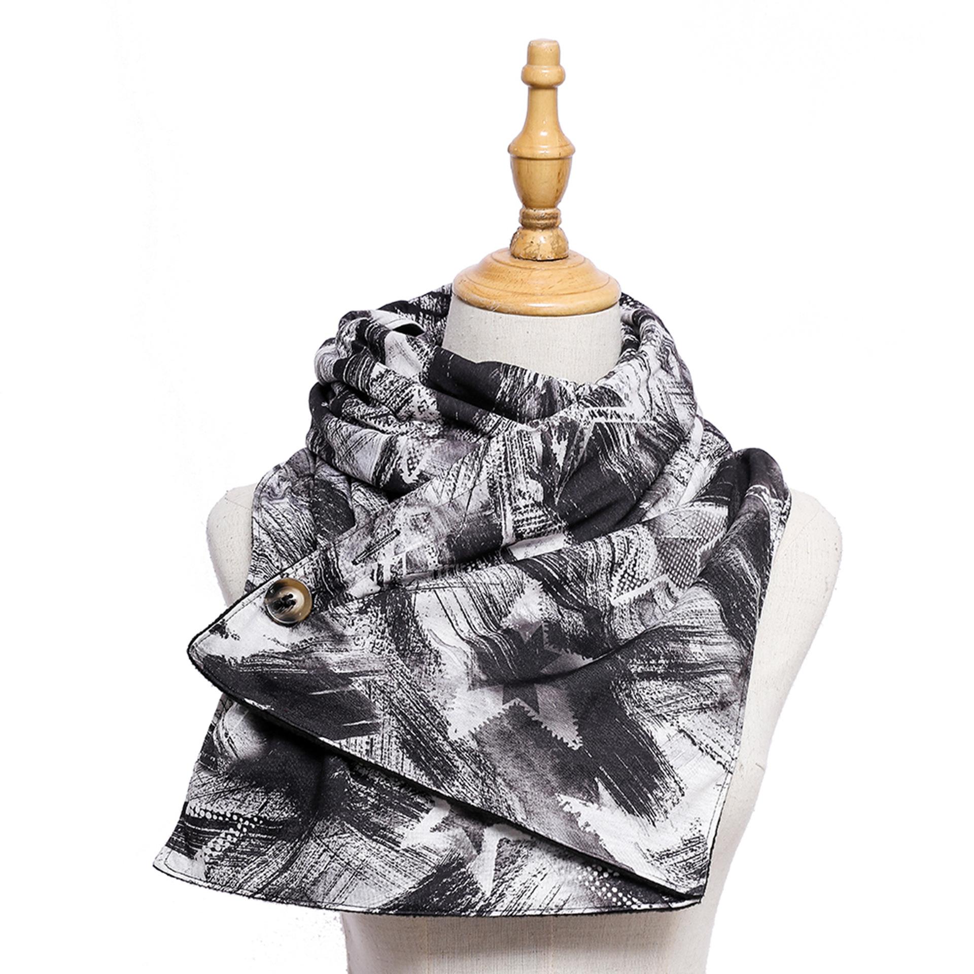 Black White Star Pattern Faux Cashmere Scarf With Pockets Warm Travel 15027 белый