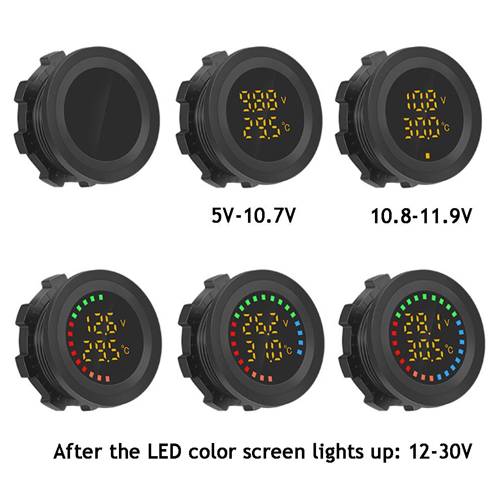 12V-24V Car Digital Voltmeter DC 5V To 30V Voltage Tester LED Color Screen Temperature and Voltage Meter For Car Motorcycle Boat