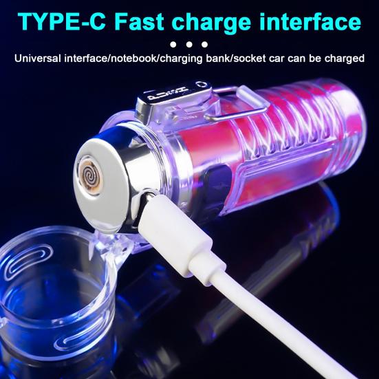 Multifunction Flashlight Life Waterproof Type-C Rechargeable Super Bright Portable Outdoor Fishing Hiking Camping Mini Igniter LED Torch