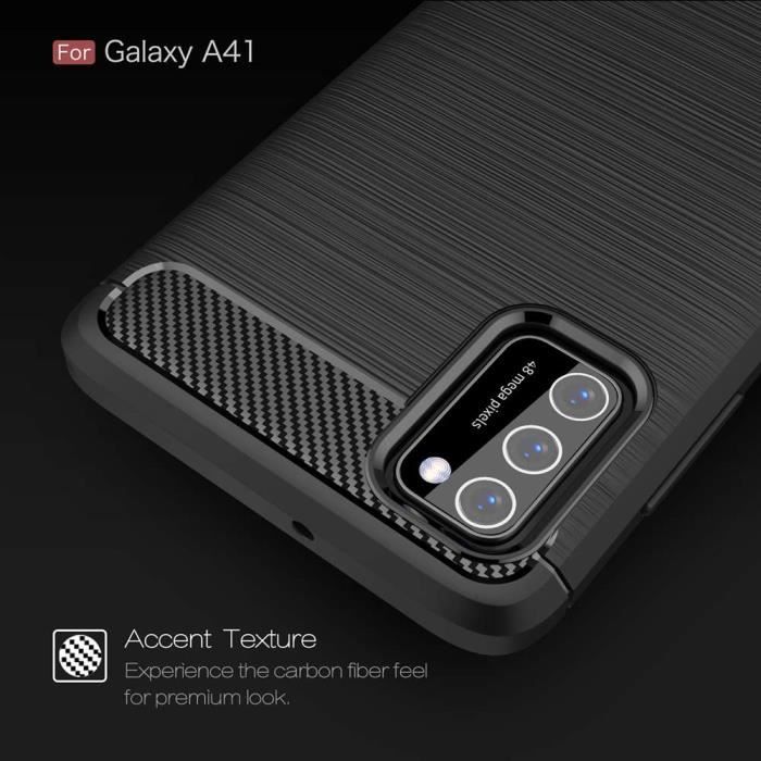 Coque Samsung Galaxy A41,Fibre Carbone Resilient TPU Protection Coque Pour Noir