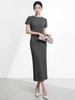 Women's Miyakeme Series Corn Grain Pleated Long Dress – High-Grade Texture
