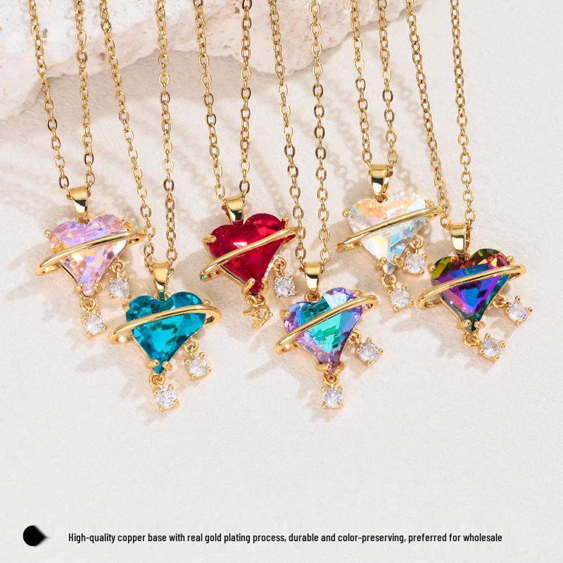 Korean Style Sweetheart Zircon Necklace for Women - Star and Love Design