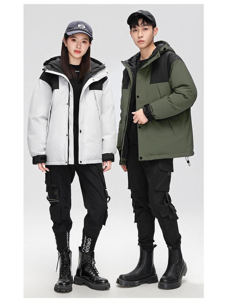 Unisex Hooded Winter Down Jacket 2025: Workwear-Inspired, Thick, Warm, Cold-Protective Outerwear for Skiing