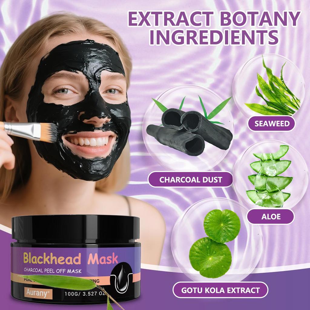 Blackhead Removal Mask, Charcoal Peel Off Mask For Nose& Face, Deep Cleansing Pore Strips, Oil Control & Exfoliating-100G