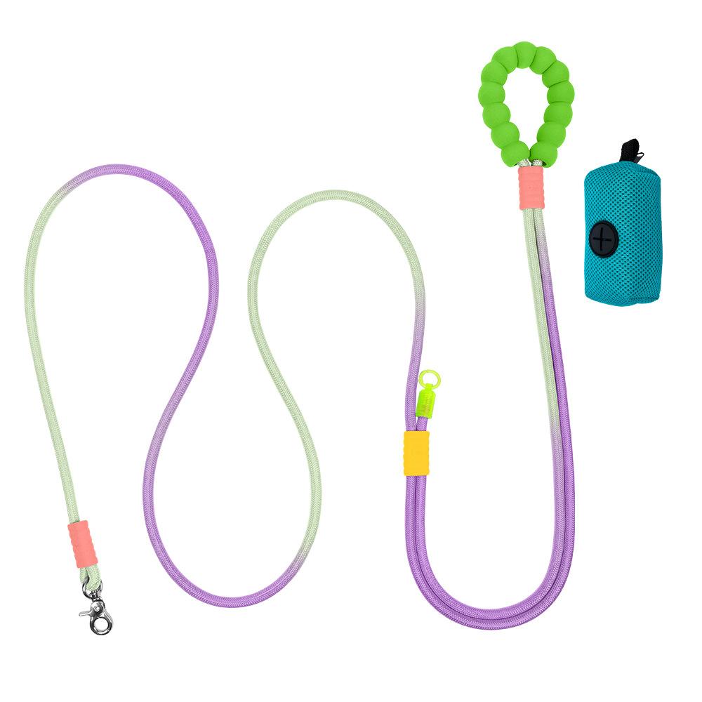 New hot selling colour dog leash dopamine walking pet p-leash, large, medium and small dog colour gradient leash dog poop bag.
