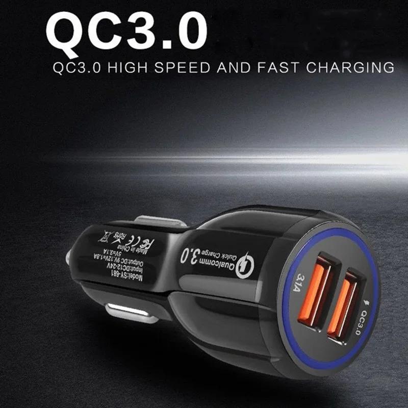 3.1A Car Charger PD QC 3.0 LED Dual USB Plug Phone Charge Adapter For iPhone 12 11 Samsung Xiaomi Huawei Fast Charging