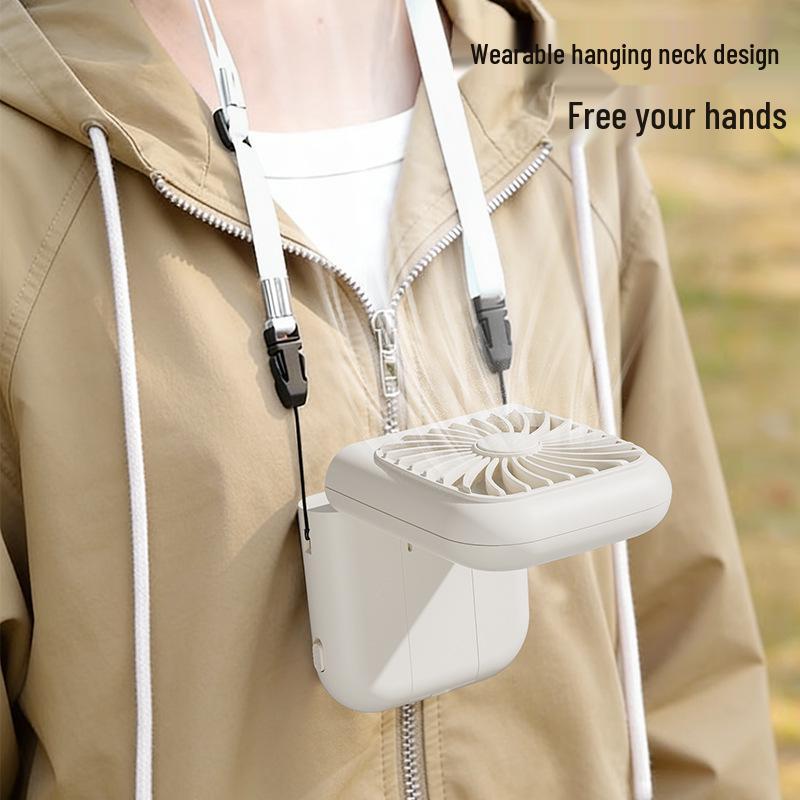 Portable Neck-Hanging USB Fan with Foldable Stand and Makeup Mirror