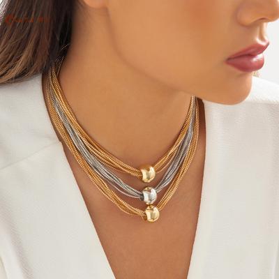 Collana Stratificata a Catena Lunga Punk Sovradimensionata Transfrontaliera, Choker Minimalista con Sfera Geometrica Unica, Gioielli Eleganti Versatili