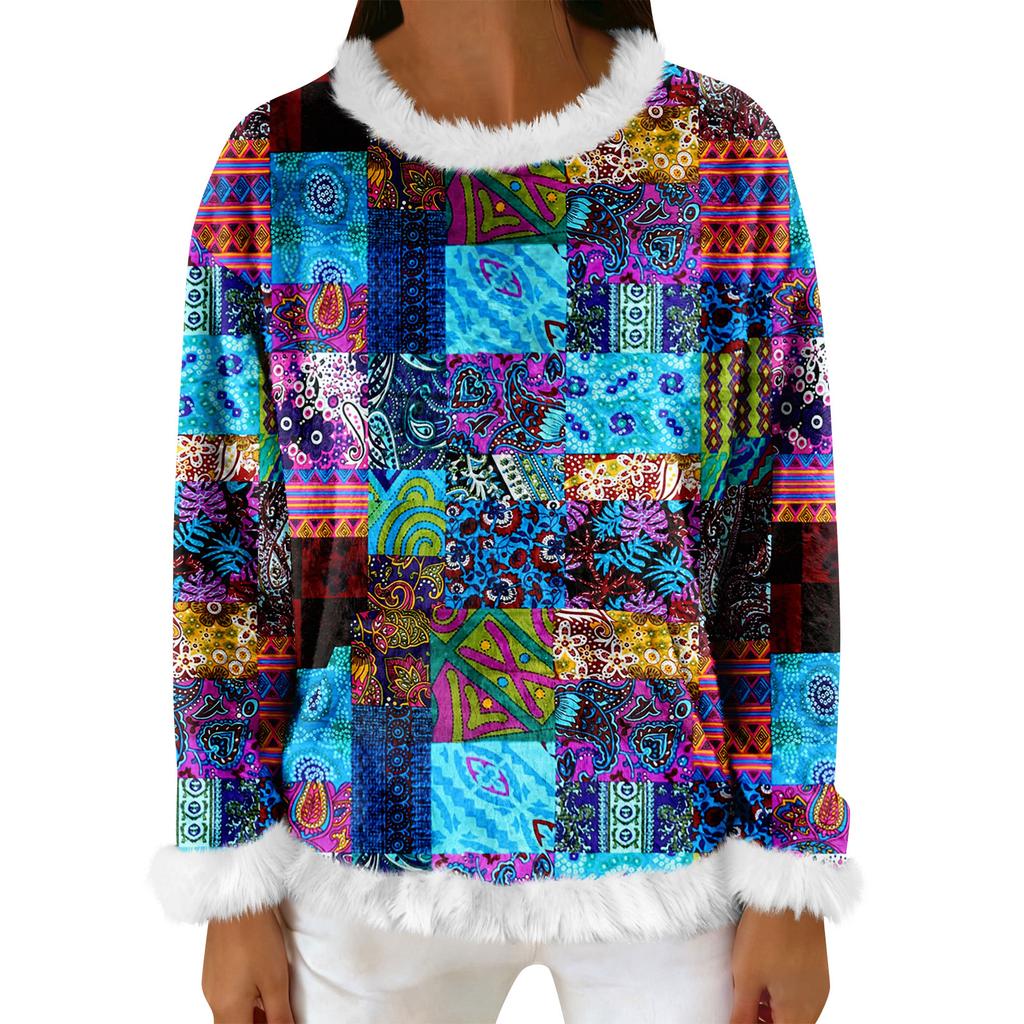 Women's Casual Fleece Sweatshirt  Long-Sleeve Round  Neck Casual Comfortable Loose-Fit Lightweight Women's Flannel Sweatshirt