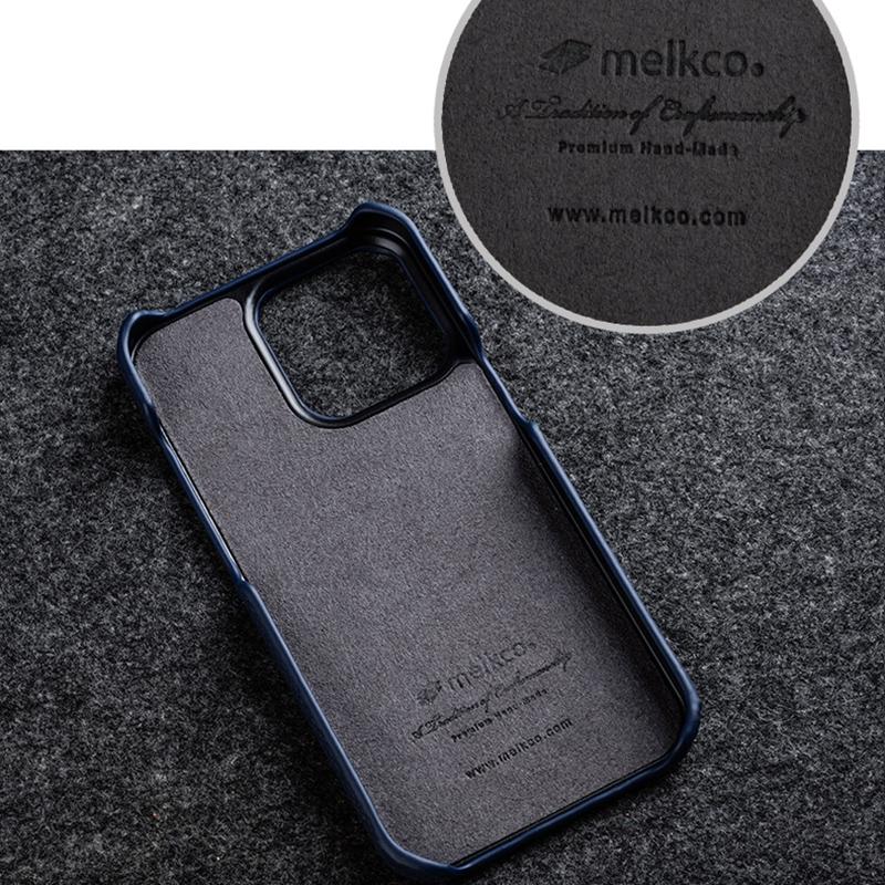 MELKCO For iPhone 13 Pro Max 6.7 inch Large Cutout Phone Case Genuine Cow Leather+PC Cover